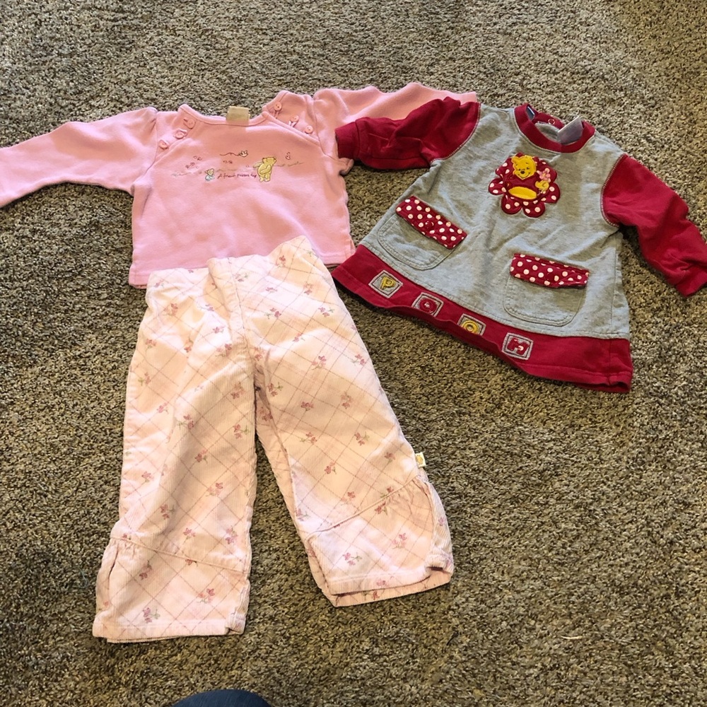 Vintage Y2k Winnie the Pooh baby girl outfit bundle 12m